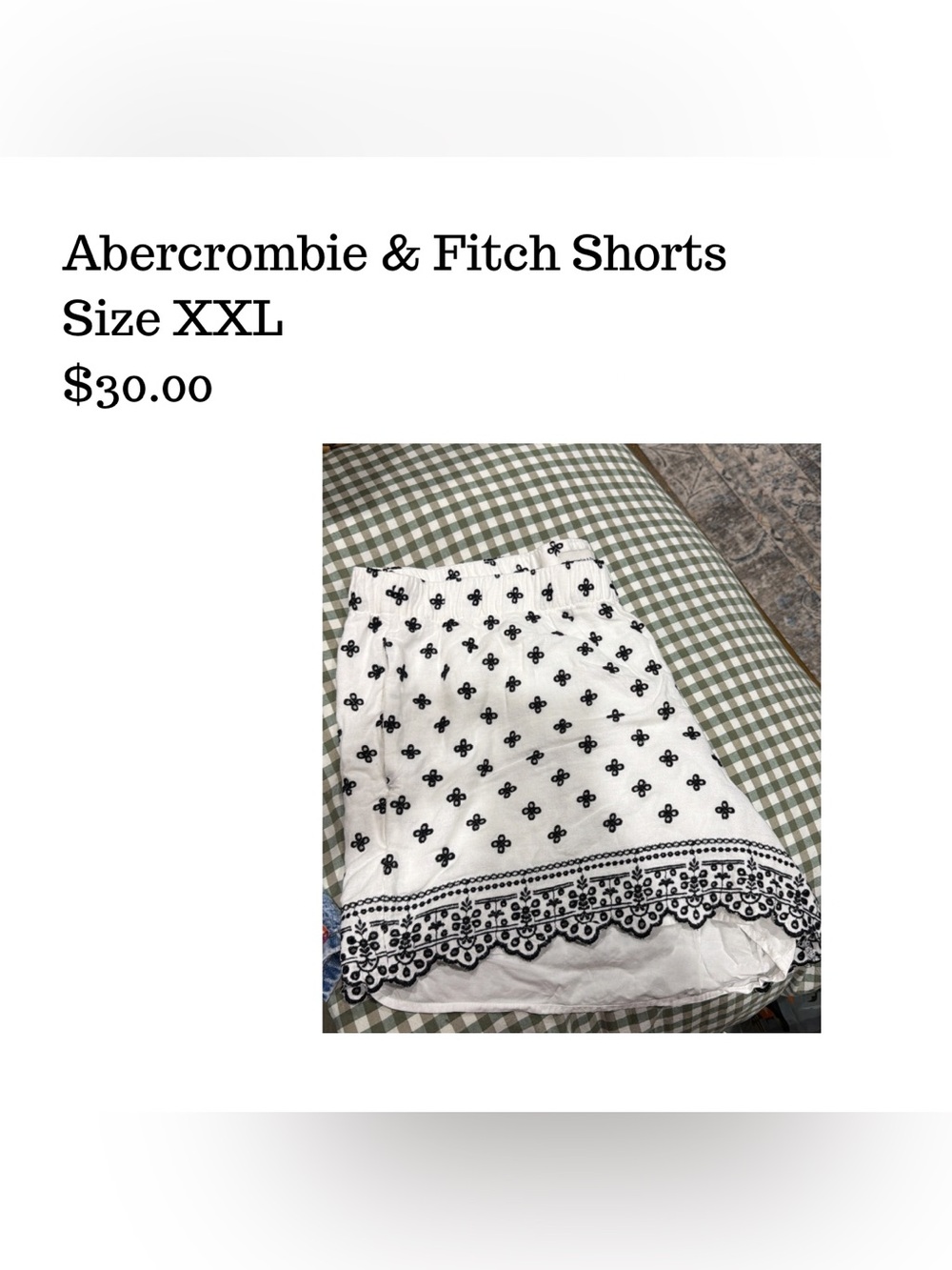 Abercrombie & Fitch White High-Waist Embroidered Shorts with Black Pattern